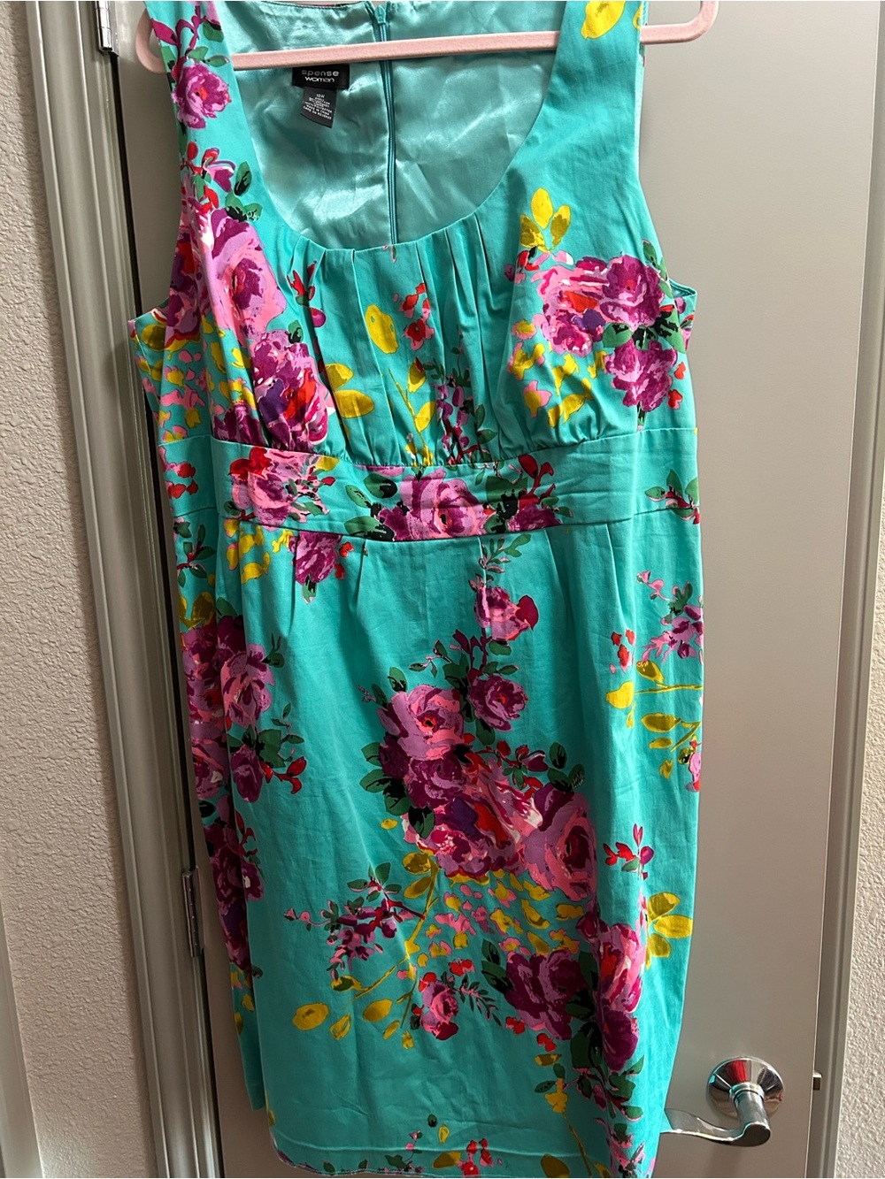 Turquoise Floral Sleeveless Cotton Dress